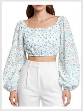 LoveShackFancy Albertina Floral Crop Top Balloon Sleeve M